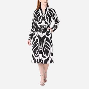 NEW Worthington Graphic Print Dress Retro Graphic Mod Collared Black White Sz L